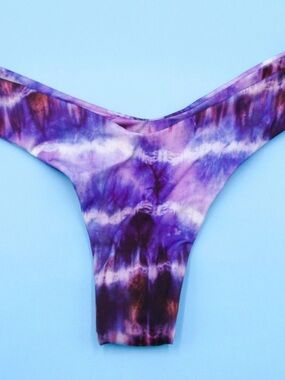 Ayra Swim Small Purple Printed Deep Cut V Thong Tie-Dye Bikini Bottom